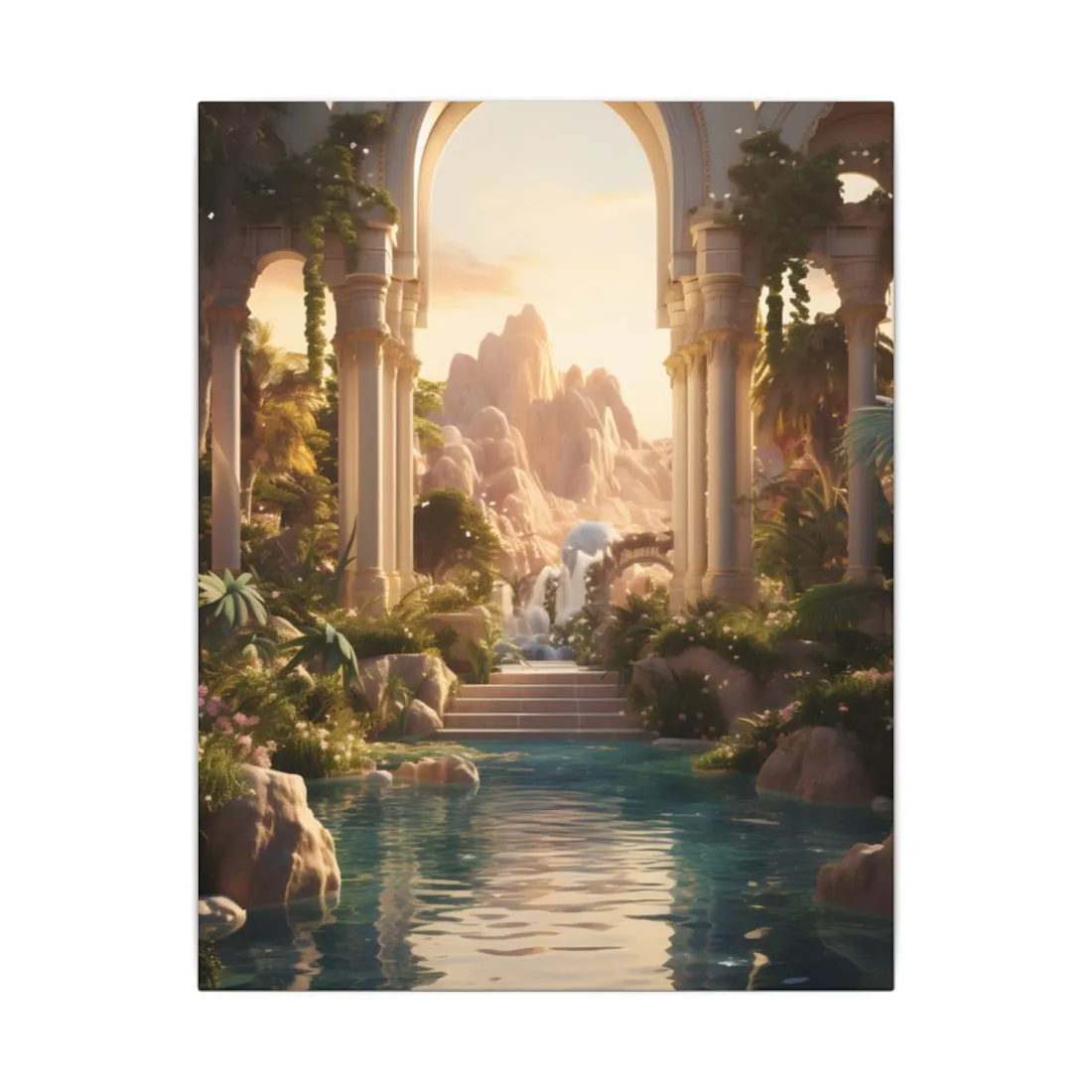 Desert Oasis: Arabian Nights-Inspired Artwork at Golden Hour - Canvas