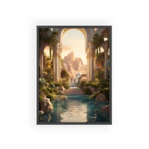 Arched Garden with Waterfall Framed Poster