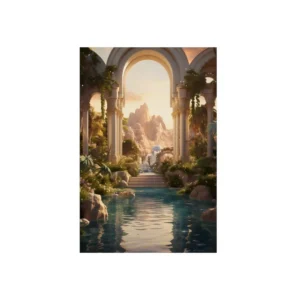 Arched Garden with Waterfall Metal Poster