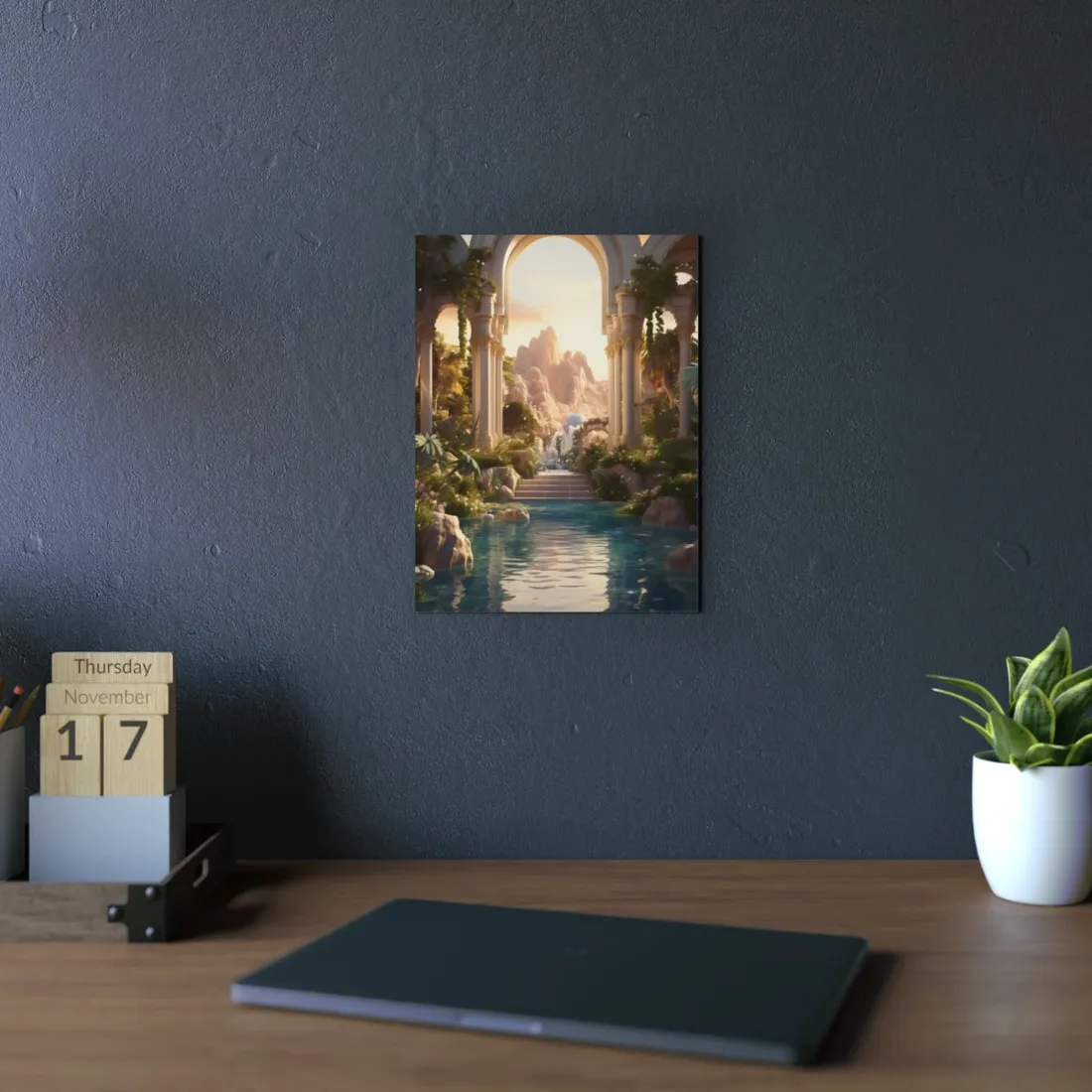 Desert Oasis: Arabian Nights-Inspired Artwork at Golden Hour - Metal Poster