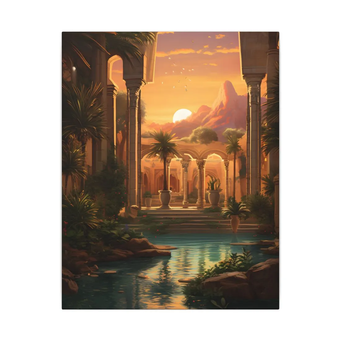 Desert Oasis at Sunset: Magical Desert - Canvas