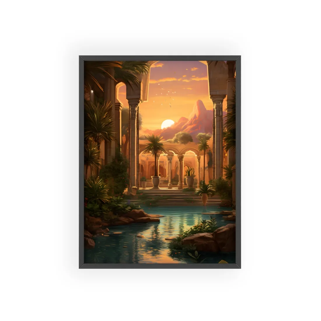 Desert Oasis at Sunset: Magical Desert - Framed Poster