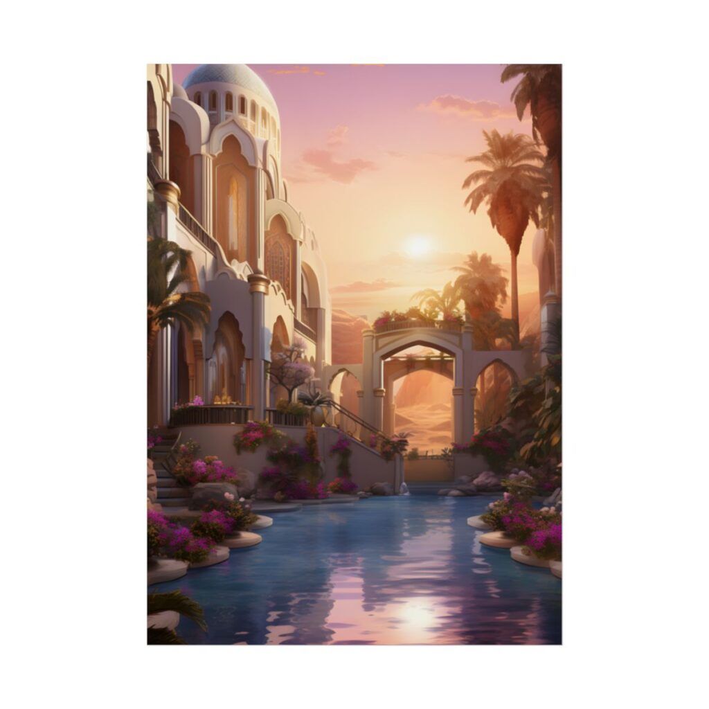 Desert Oasis Serenity: Arabian Nights-Inspired Artwork - Poster