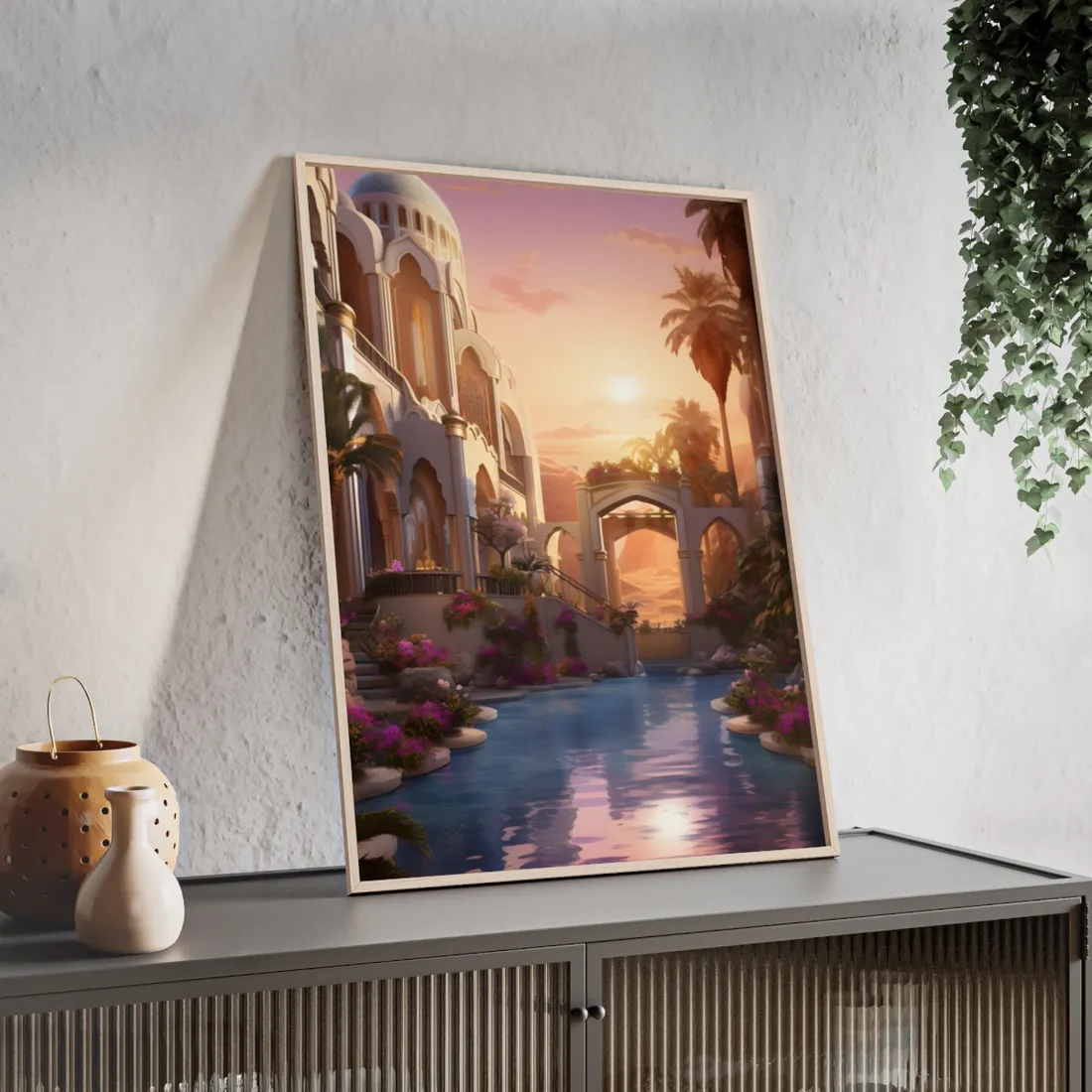 Desert Oasis Serenity: Arabian Nights-Inspired - Framed Poster