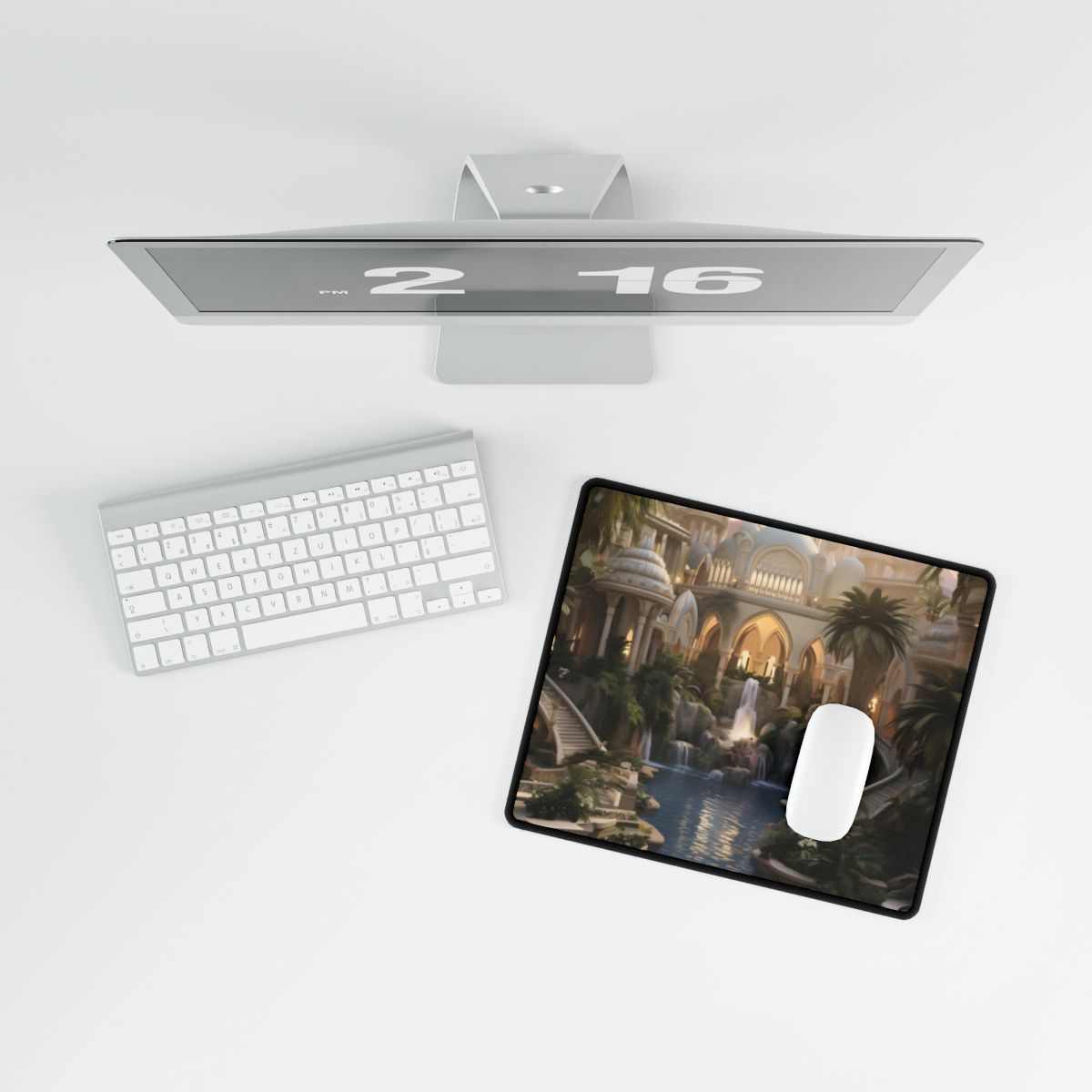 Desert Oasis Serenity: Arabian Nights-Inspired Landscape Art - Desk Mat