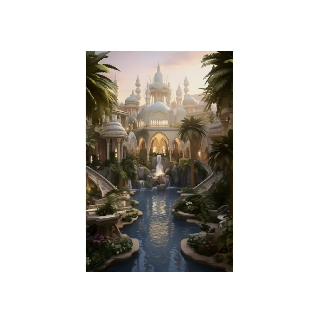Desert Oasis Serenity: Arabian Nights-Inspired Landscape Art - Metal Poster