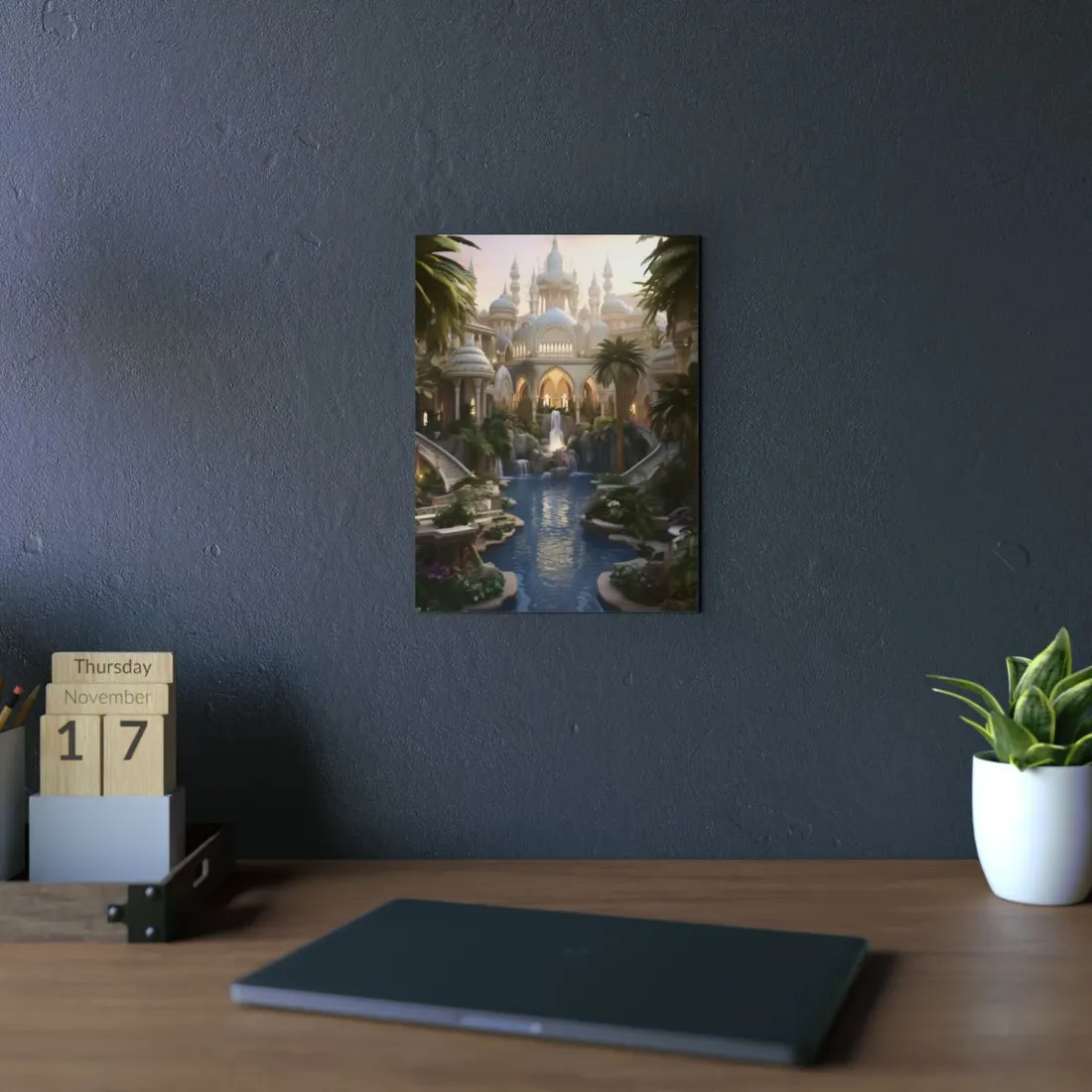 Desert Oasis Serenity: Arabian Nights-Inspired Landscape Art - Metal Poster