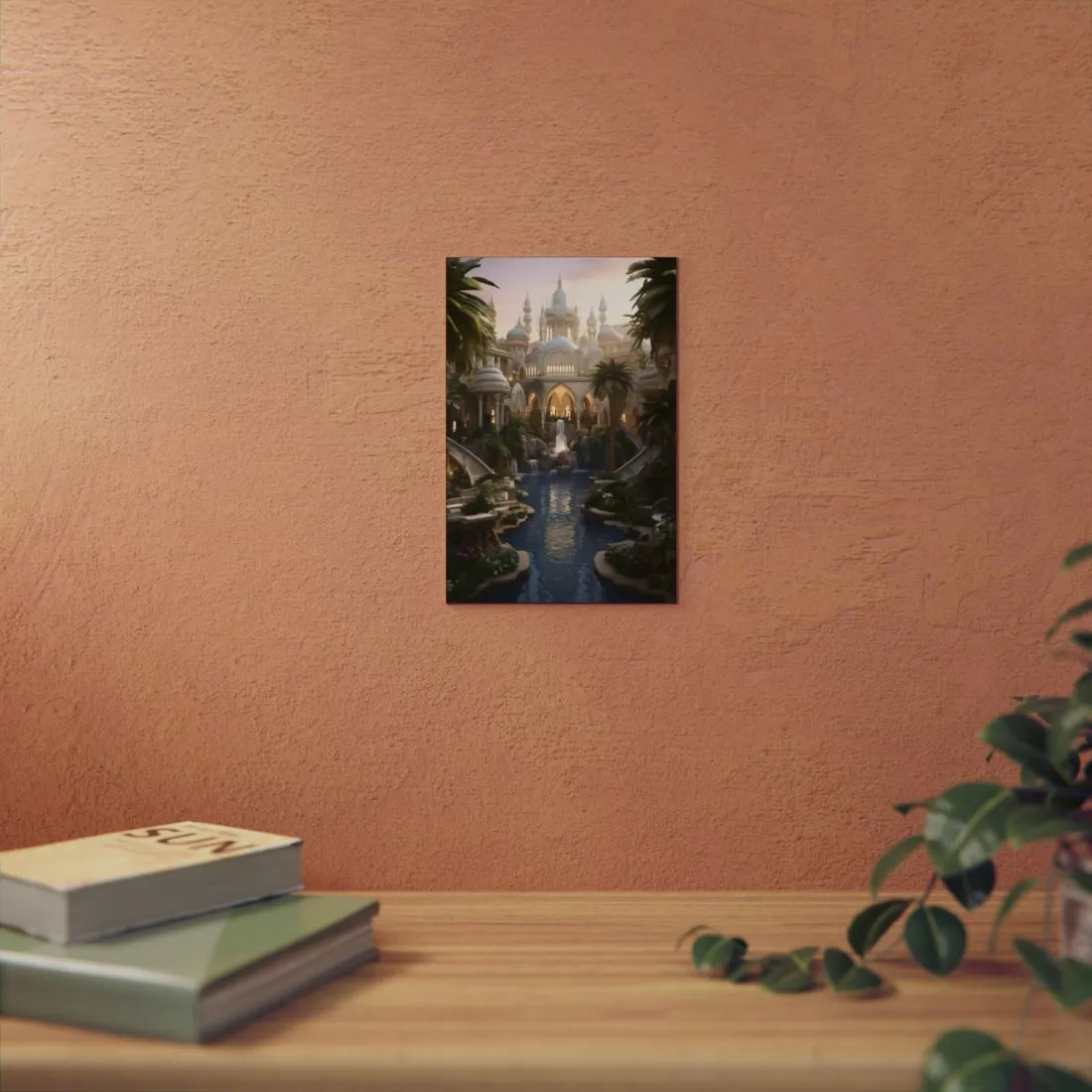 Desert Oasis Serenity: Arabian Nights-Inspired Landscape Art - Metal Poster
