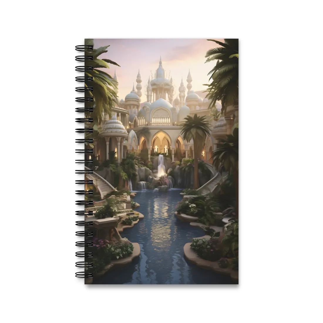 Desert Oasis Serenity: Arabian Nights-Inspired Landscape Art - Spiral Notebook