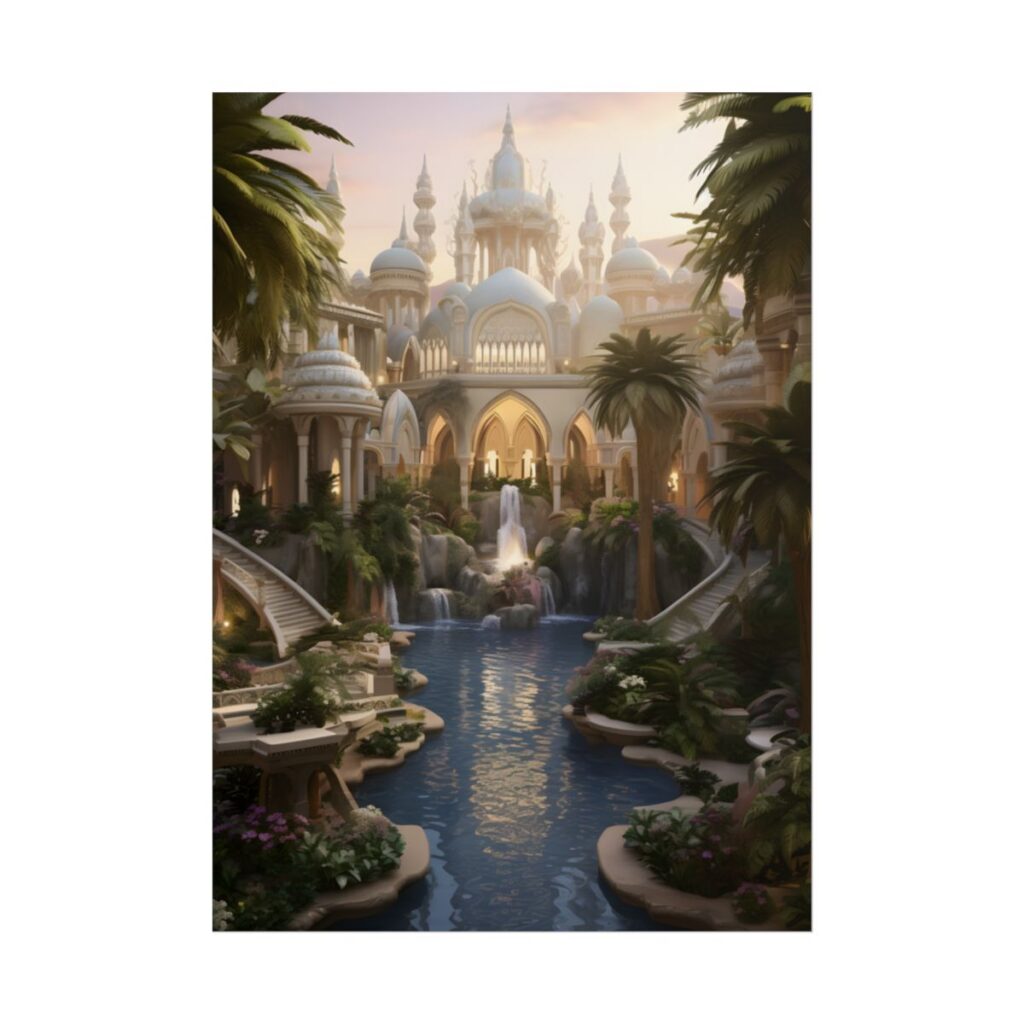 Desert Oasis Serenity: Arabian Nights-Inspired Landscape Art - Poster