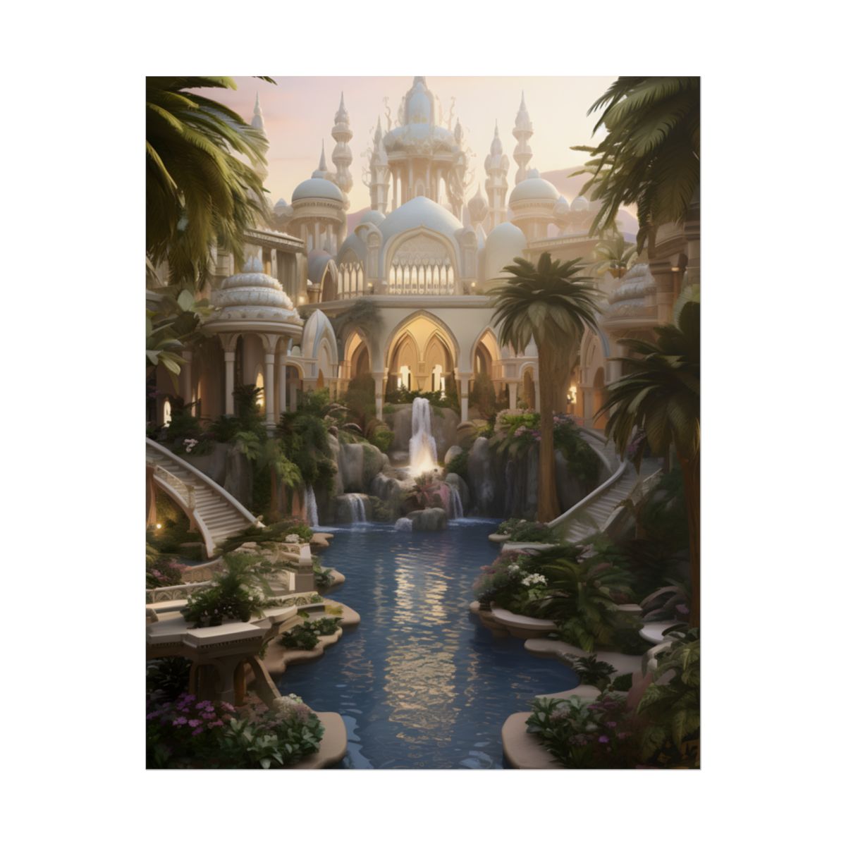 Desert Oasis Serenity: Arabian Nights-Inspired Landscape Art - Poster
