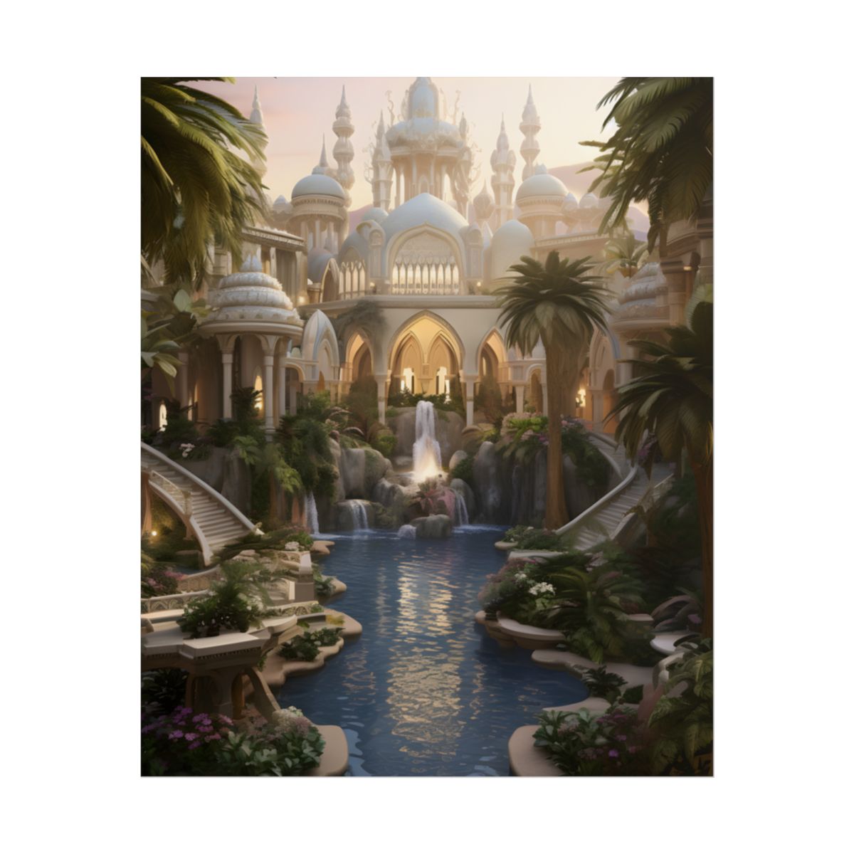 Desert Oasis Serenity: Arabian Nights-Inspired Landscape Art - Poster