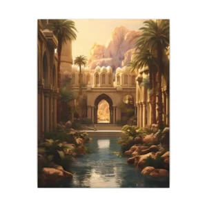 Palace Courtyard with Palm Trees Canvas Print