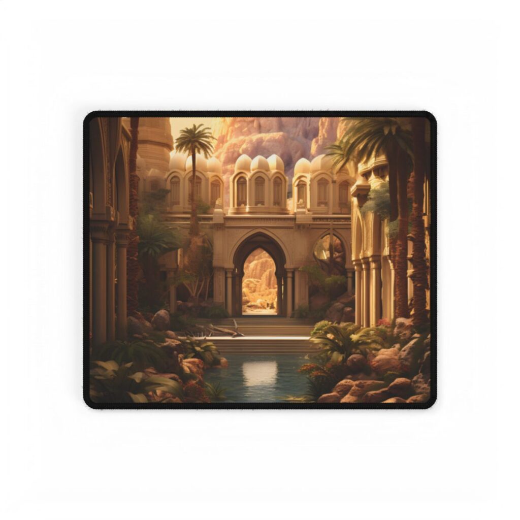Desert Oasis Under Starry Night: Arabian Nights-Inspired Art - Desk Mat