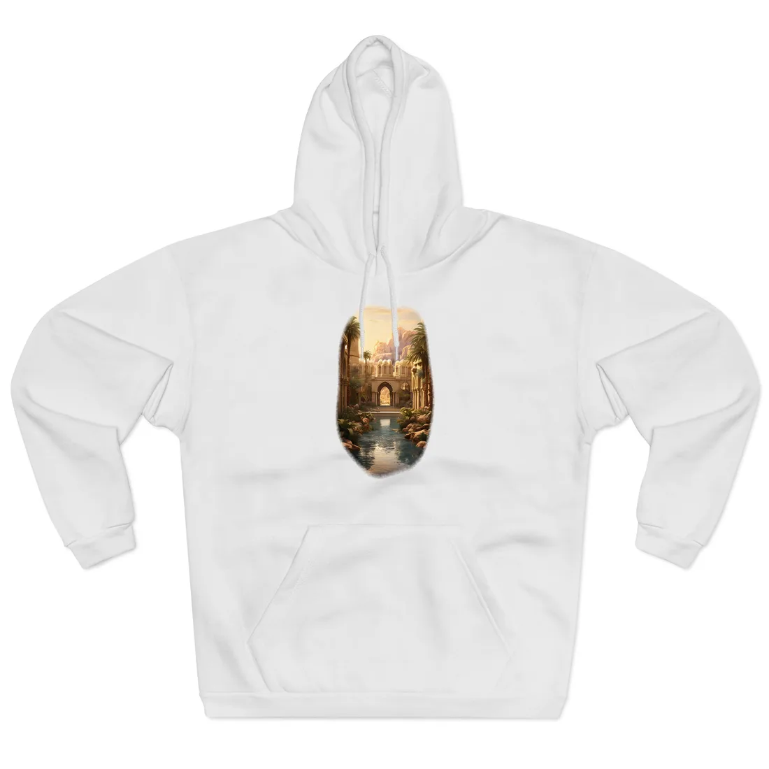 Desert Oasis Under Starry Night: Arabian Nights-Inspired Art - Hoodie (White)