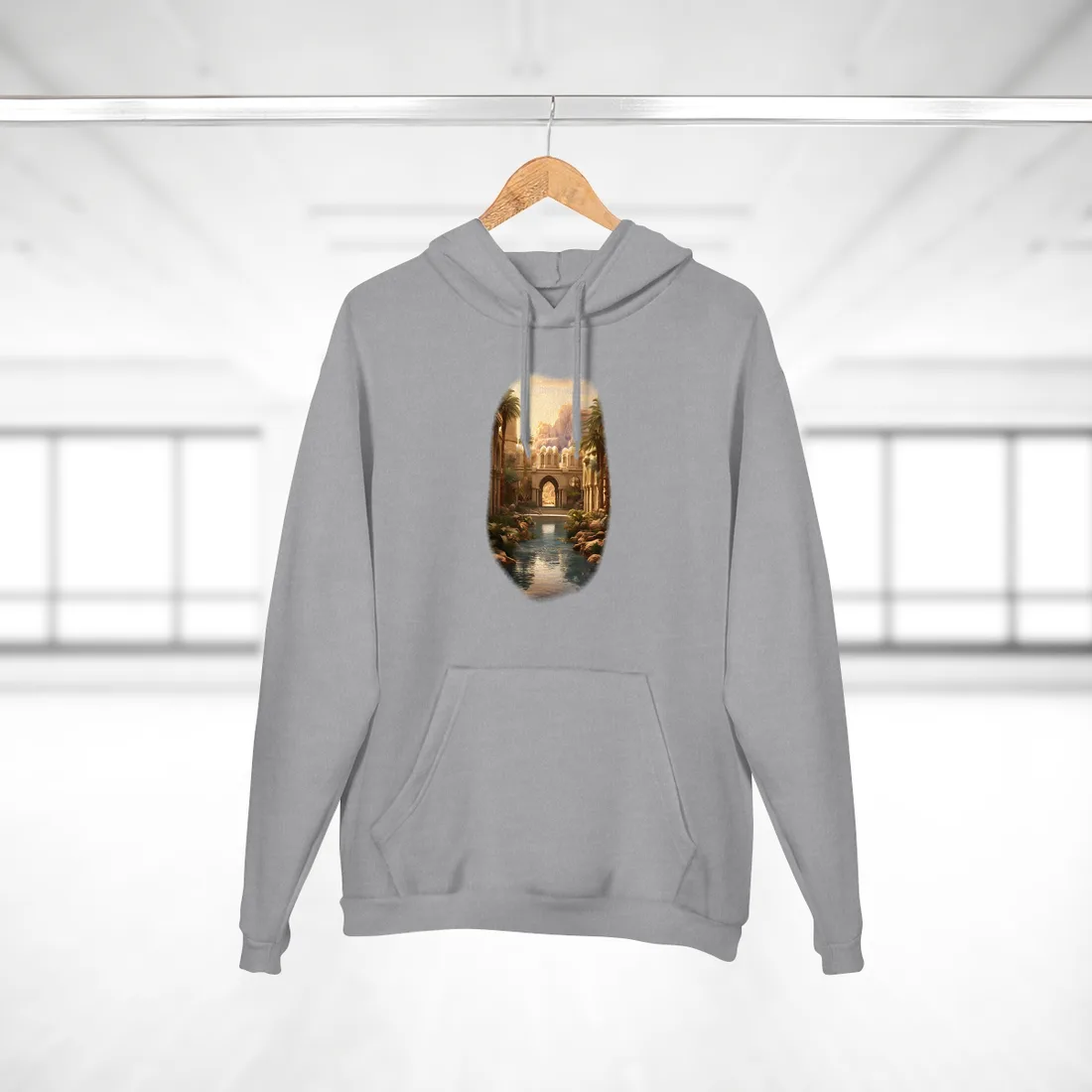 Desert Oasis Under Starry Night: Arabian Nights-Inspired Art - Hoodie (Heather Grey)