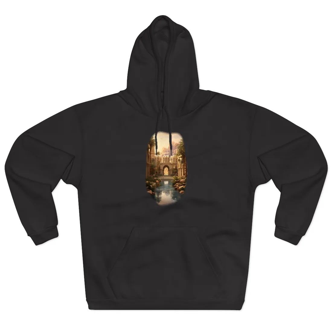 Desert Oasis Under Starry Night: Arabian Nights-Inspired Art - Hoodie (Black)