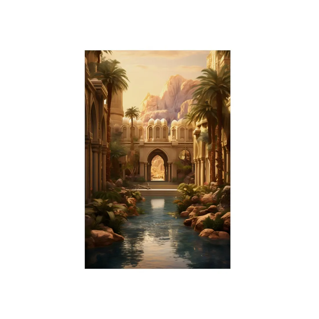 Desert Oasis Under Starry Night: Arabian Nights-Inspired Art - Metal Poster