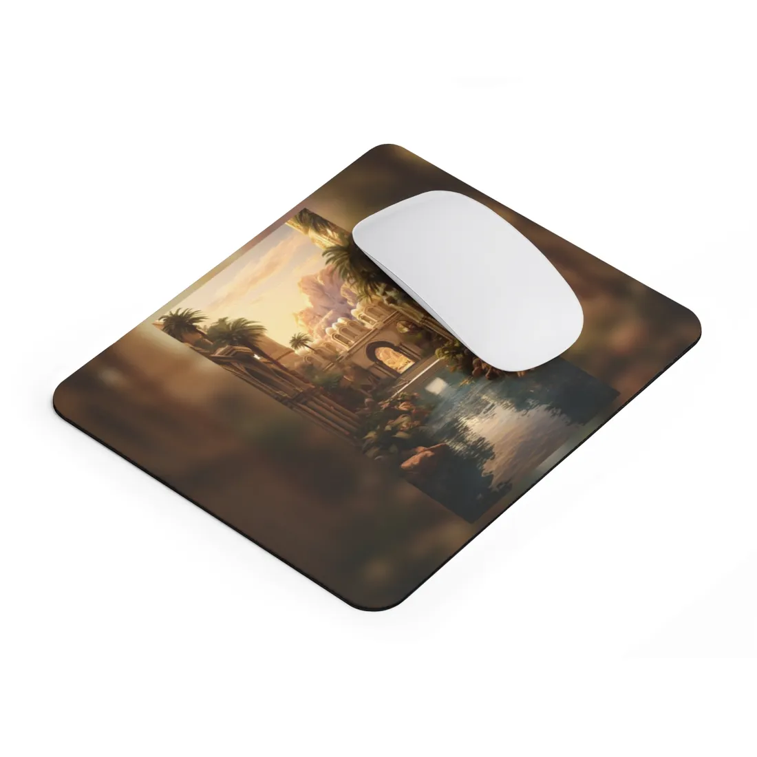 Desert Oasis Under Starry Night: Arabian Nights-Inspired Art - Mouse Pad