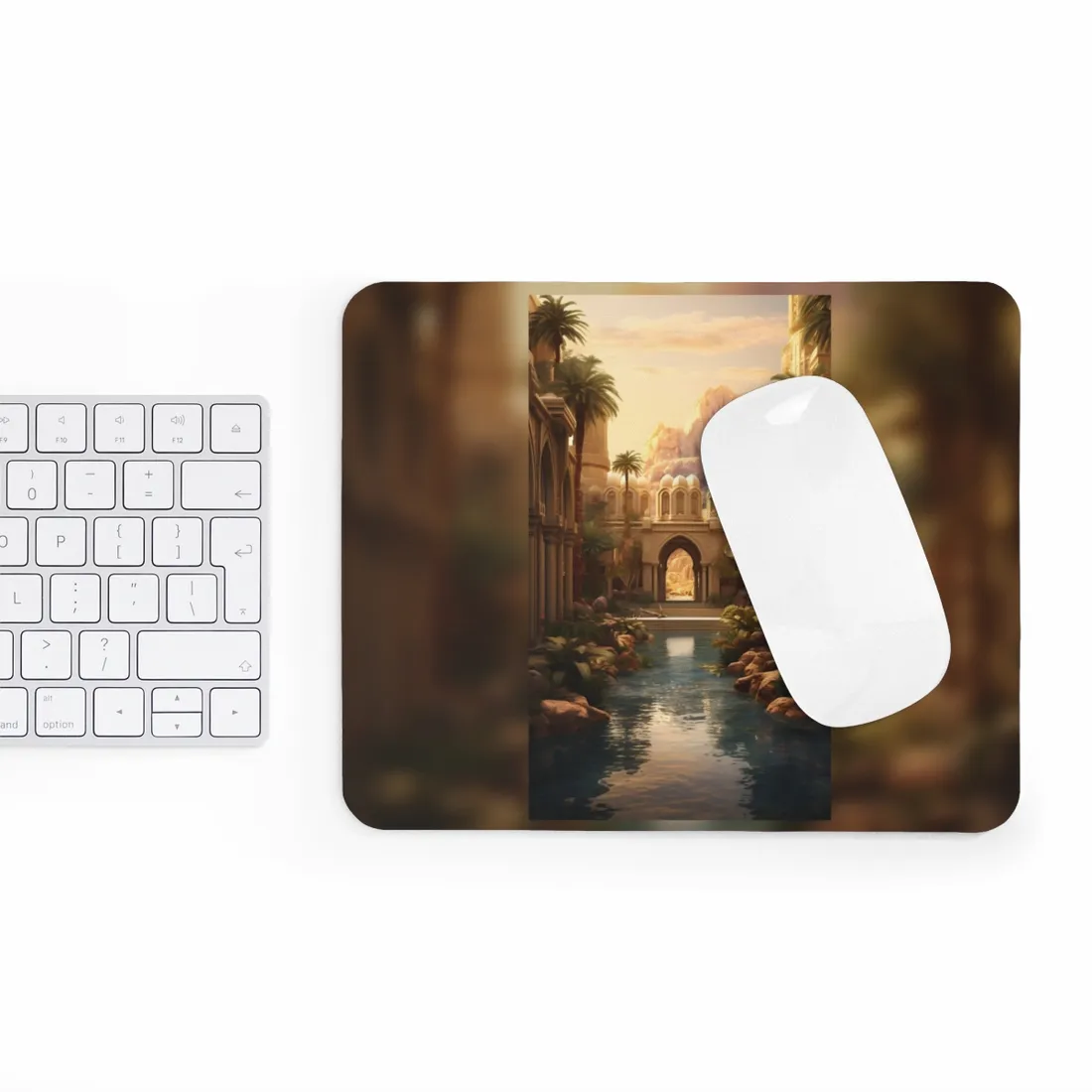 Desert Oasis Under Starry Night: Arabian Nights-Inspired Art - Mouse Pad