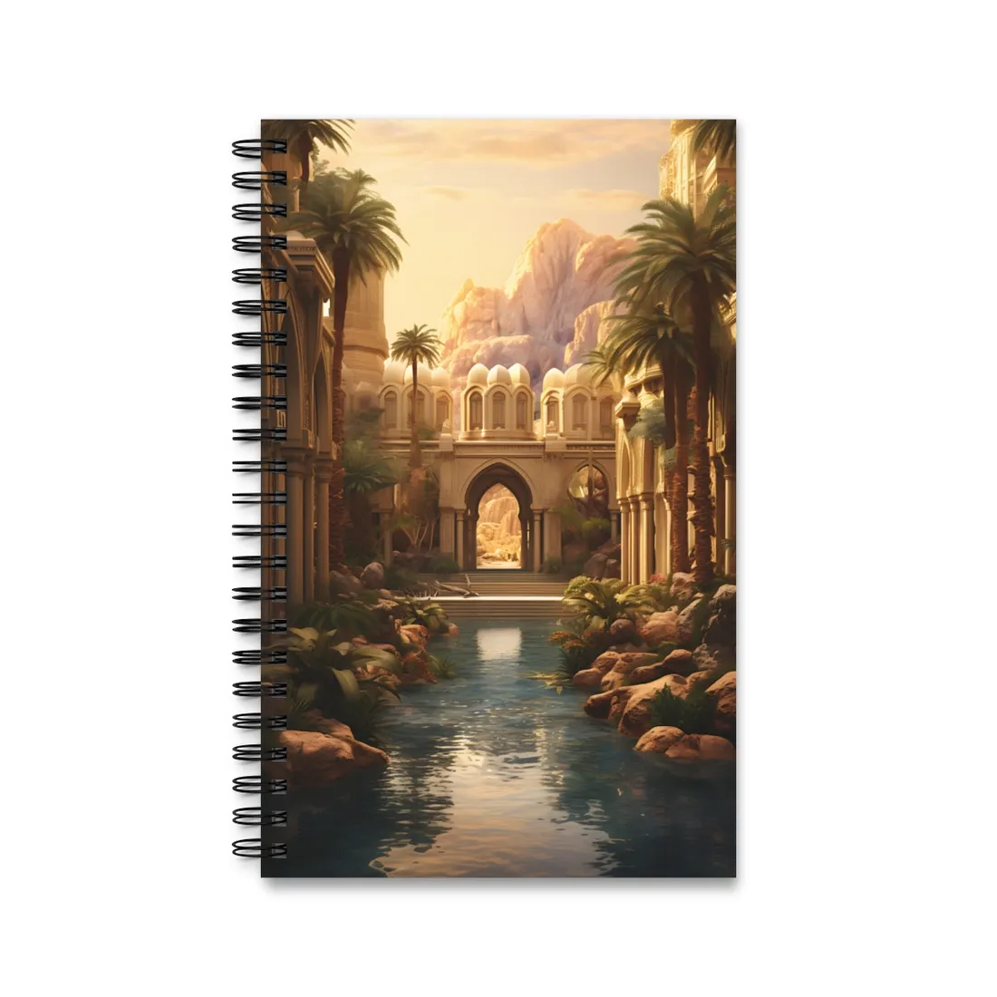 Desert Oasis Under Starry Night: Arabian Nights-Inspired Art - Spiral Notebook