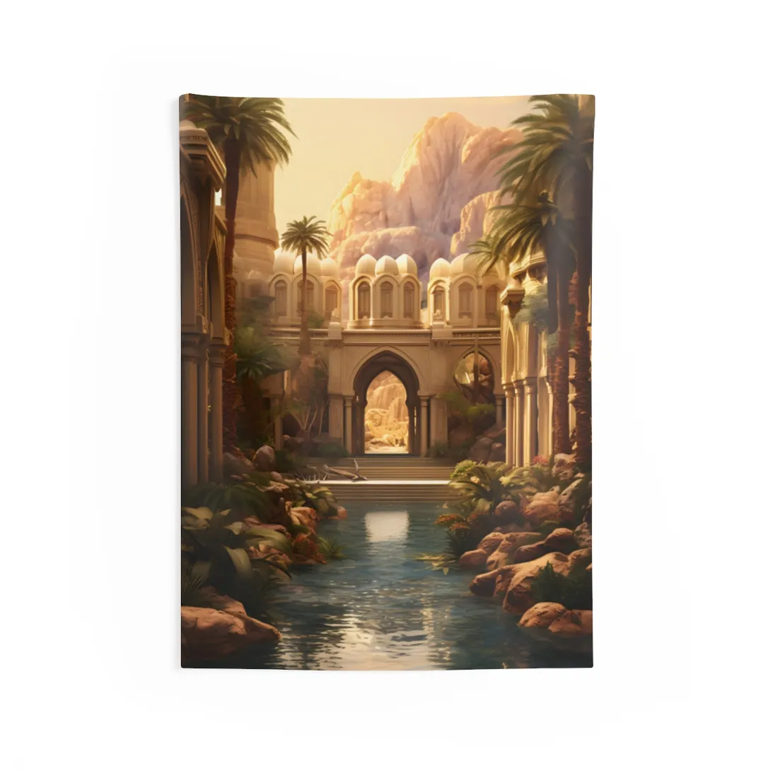 Desert Oasis Under Starry Night: Arabian Nights-Inspired Art - Wall Tapestry