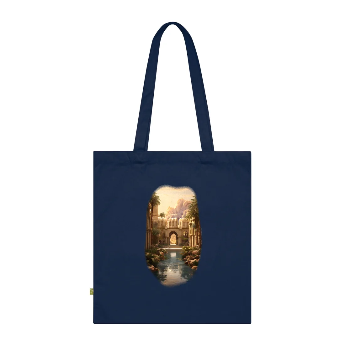 Desert Oasis Under Starry Night: Arabian Nights-Inspired Art - Tote Bag (French Navy)