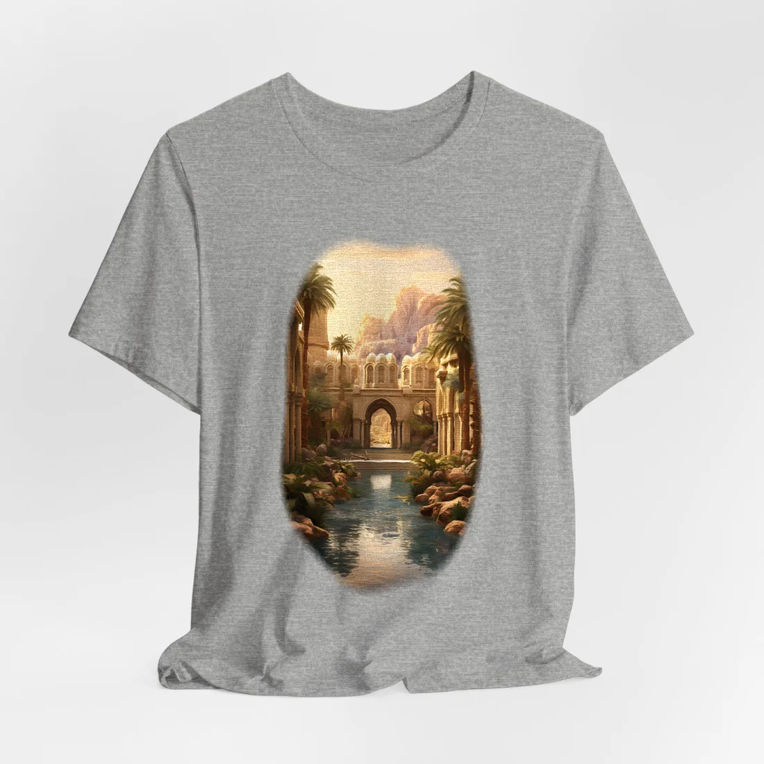 Desert Oasis Under Starry Night: Arabian Nights-Inspired Art - T-Shirt (Athletic Heather)
