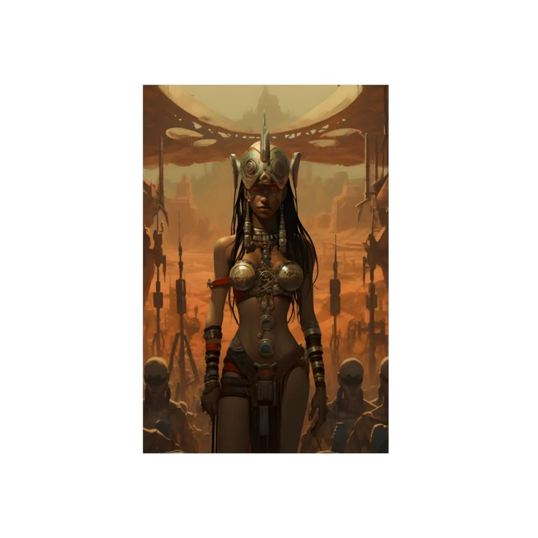 Desert Priestess: Ornate Warrior Portrait in Ruins - Metal Poster