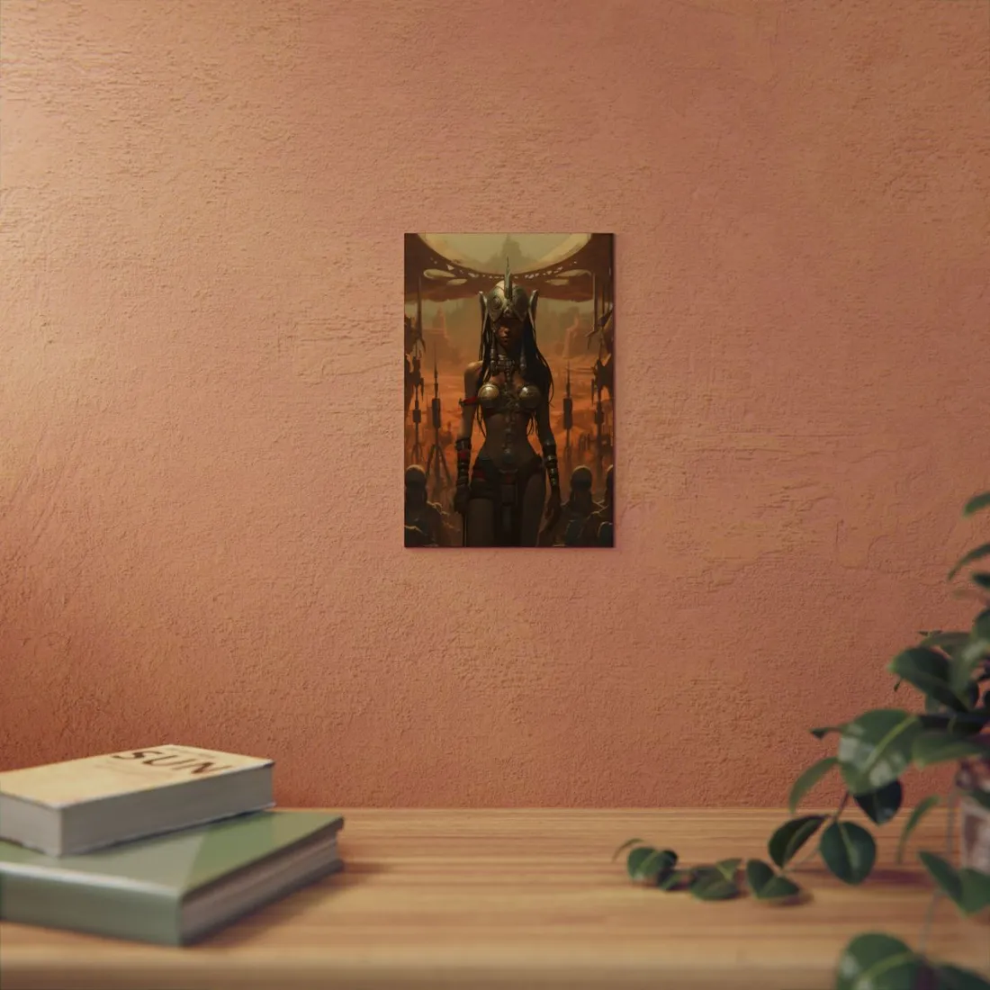 Desert Priestess: Ornate Warrior Portrait in Ruins - Metal Poster