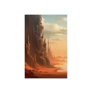 Desert Ruins at Sunset: Rocky Canyon Landscape Metal Poster