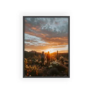 Desert Sunset with Cacti Framed Poster