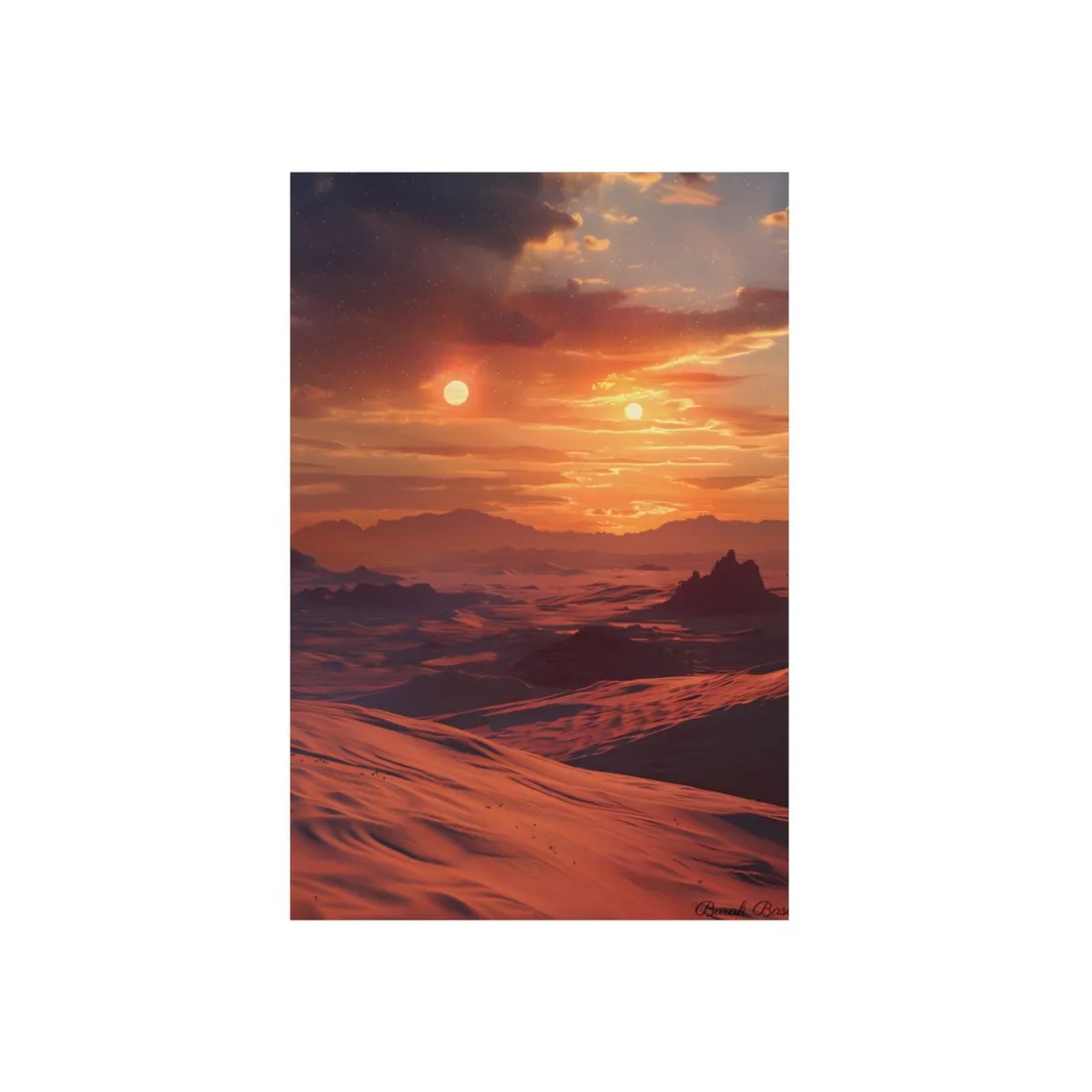 Desert Sunset Landscape: Dunes at Dusk - Metal Poster