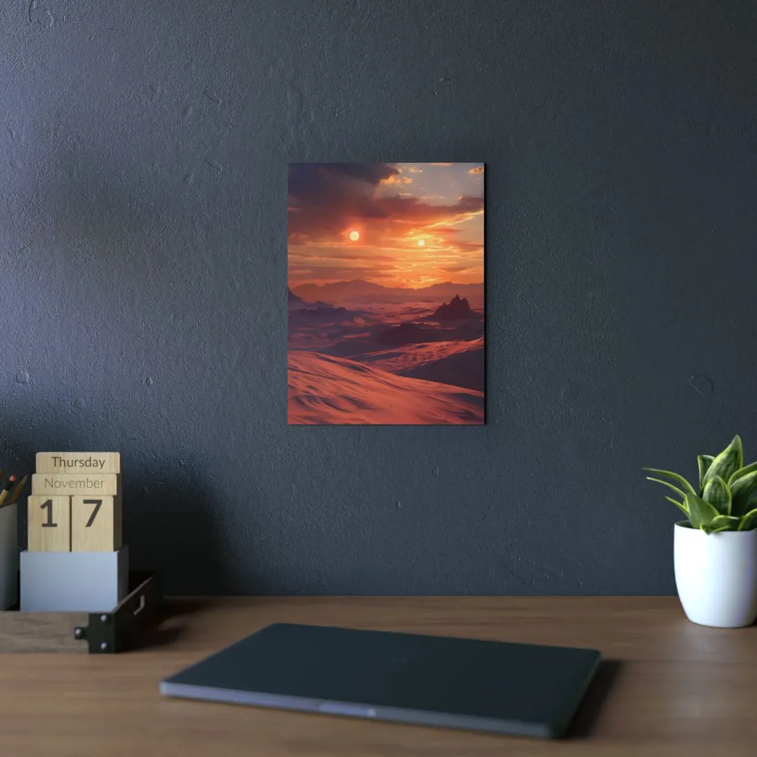 Desert Sunset Landscape: Dunes at Dusk - Metal Poster