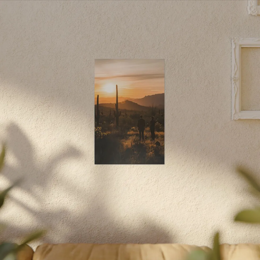 Desert Sunset Serenity: Two Friends Standing Together - Canvas