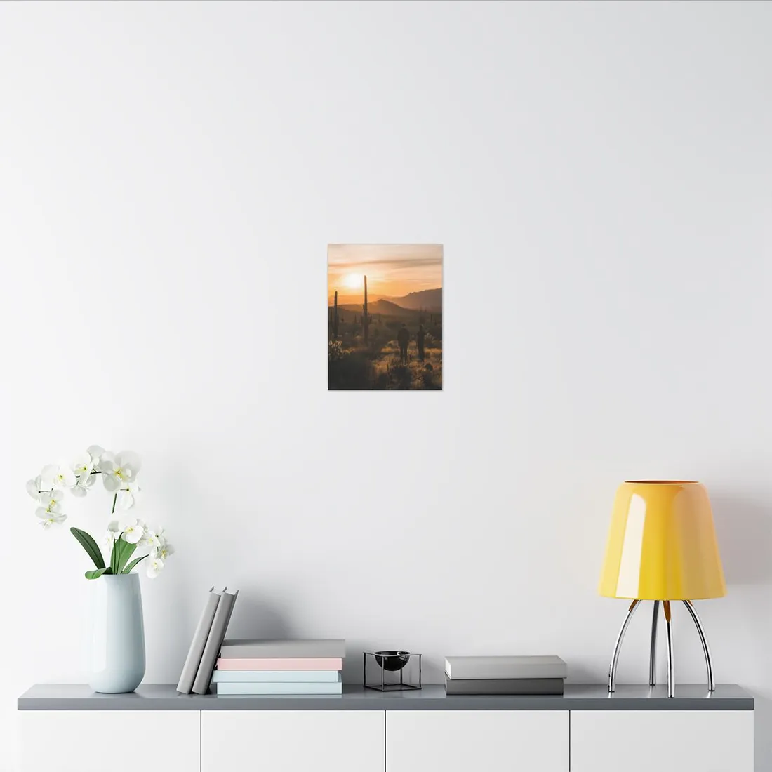 Desert Sunset Serenity: Two Friends Standing Together - Canvas
