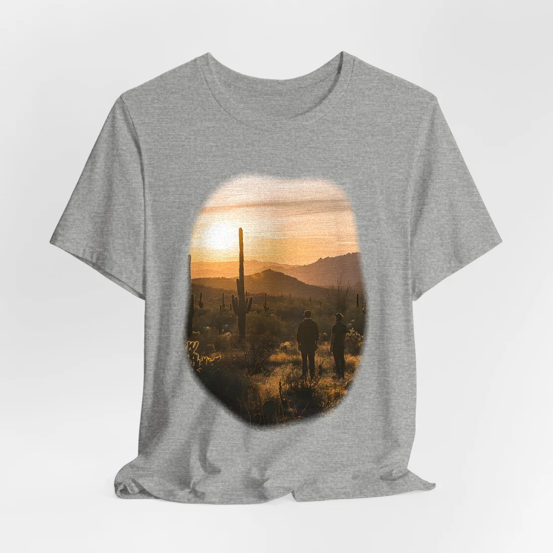 Desert Sunset Serenity: Two Friends Standing Together - T-Shirt (Athletic Heather)