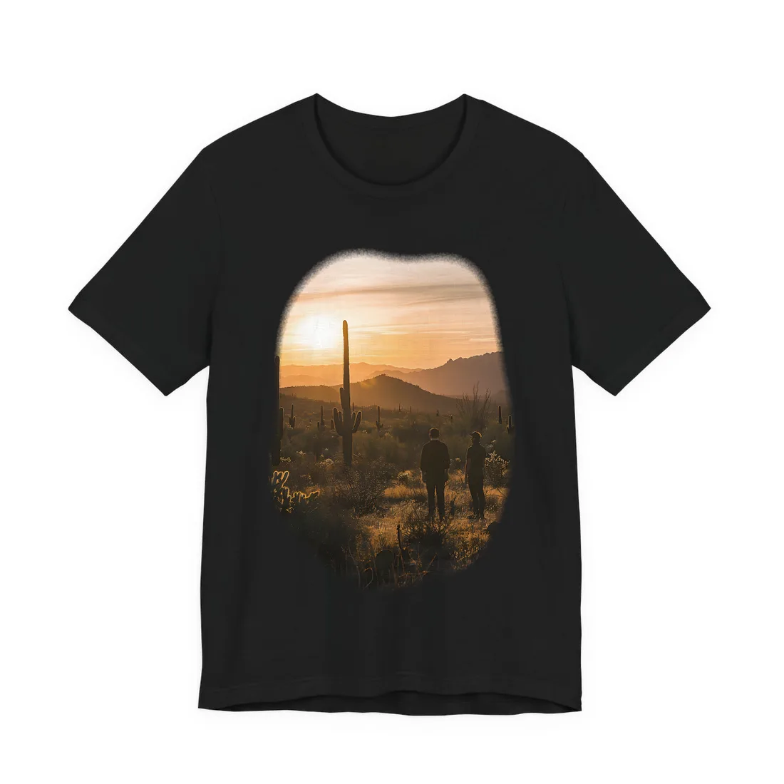 Desert Sunset Serenity: Two Friends Standing Together - T-Shirt (Black)