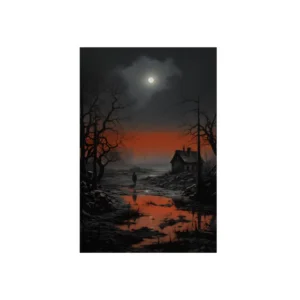 Desolate Dusk: Lone House on the Red Horizon Metal Poster