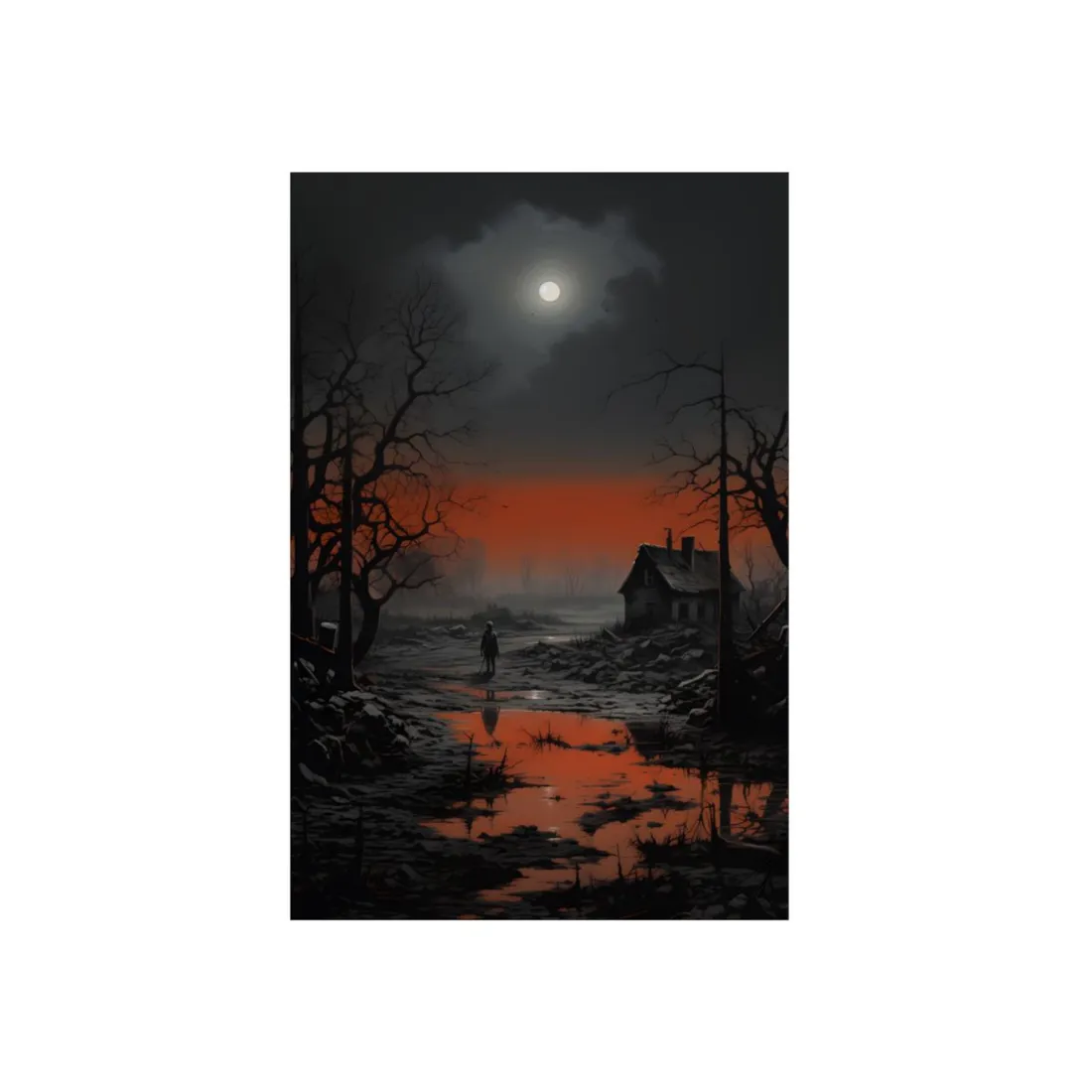 Desolate Dusk: Lone House on the Red Horizon - Metal Poster
