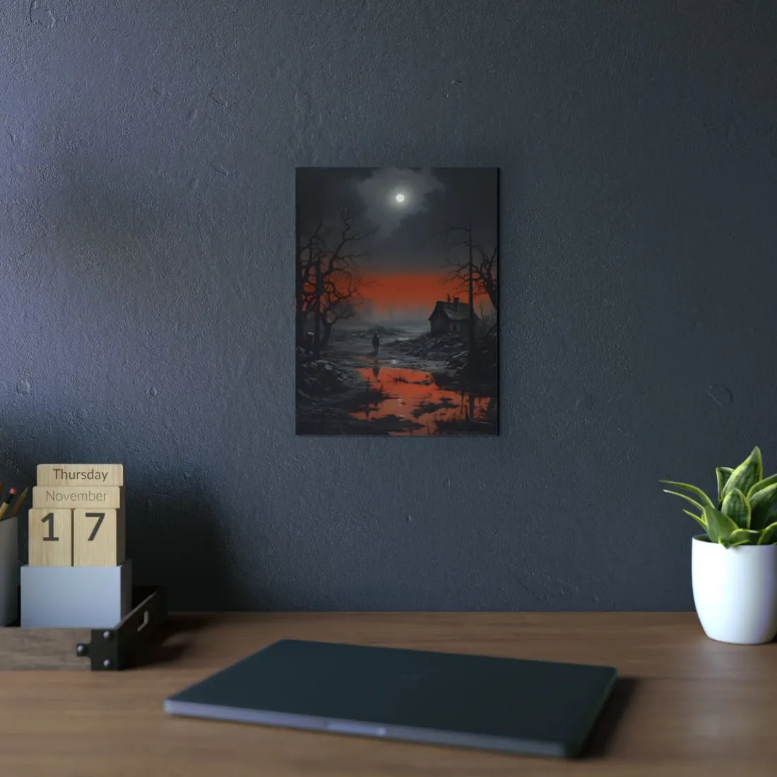 Desolate Dusk: Lone House on the Red Horizon - Metal Poster