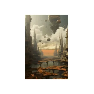 Desolate Ruins: Abandoned Towers Under Hazy Sky Metal Poster