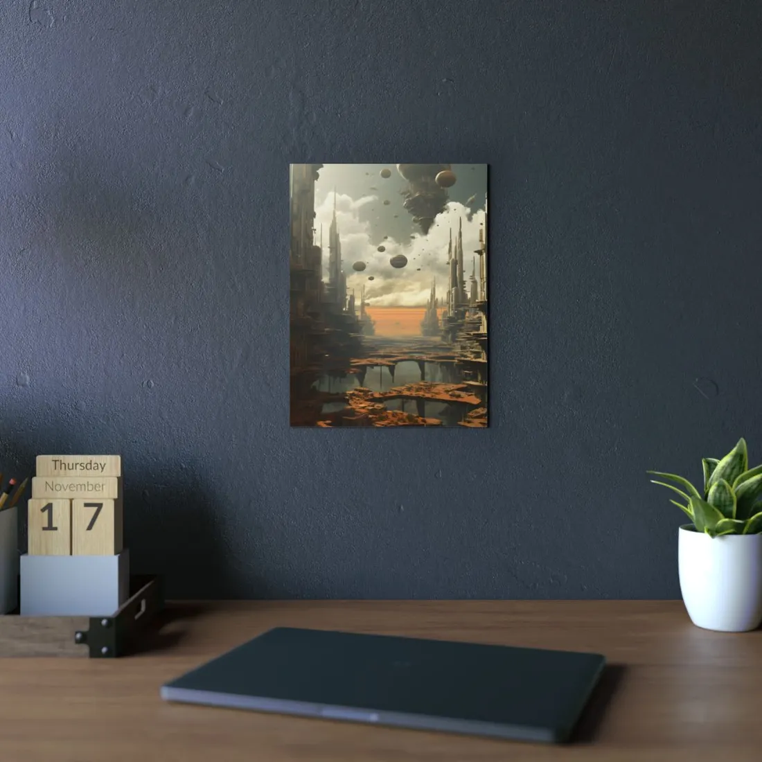 Desolate Ruins: Abandoned Towers Under Hazy Sky - Metal Poster