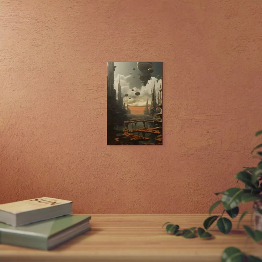 Desolate Ruins: Abandoned Towers Under Hazy Sky - Metal Poster