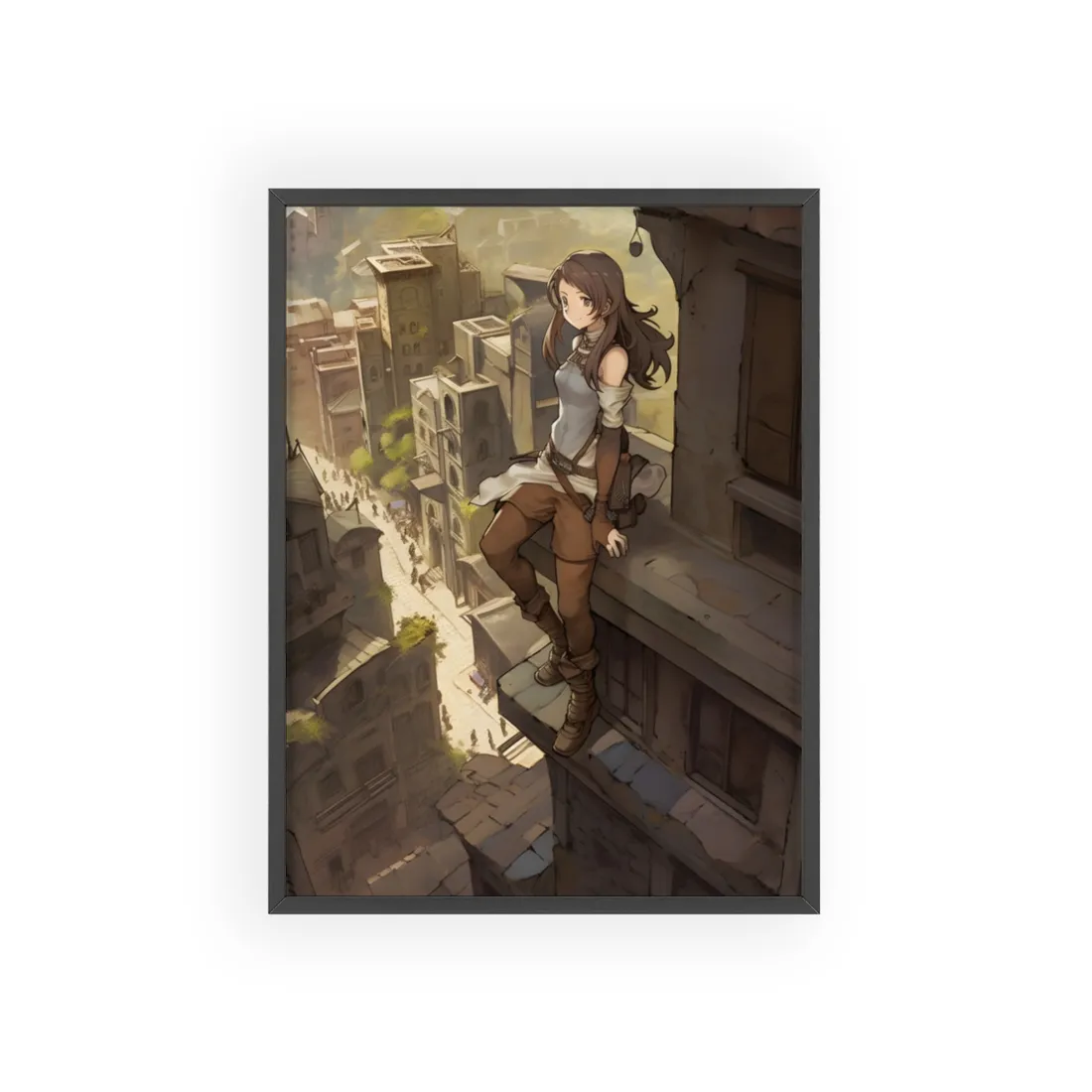 Detailed Anime Artwork: Dynamic Bird's Eye View - Framed Poster
