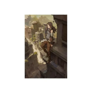 Woman on Rooftop Ledge Metal Poster