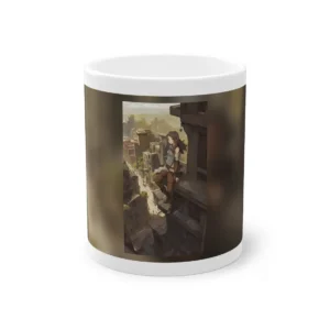 Woman on Rooftop Ledge Mug