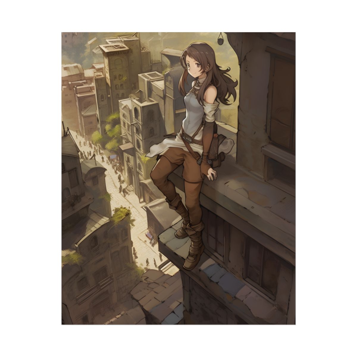 Detailed Anime Artwork: Dynamic Bird's Eye View - Poster
