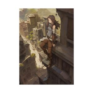 Woman on Rooftop Ledge Poster