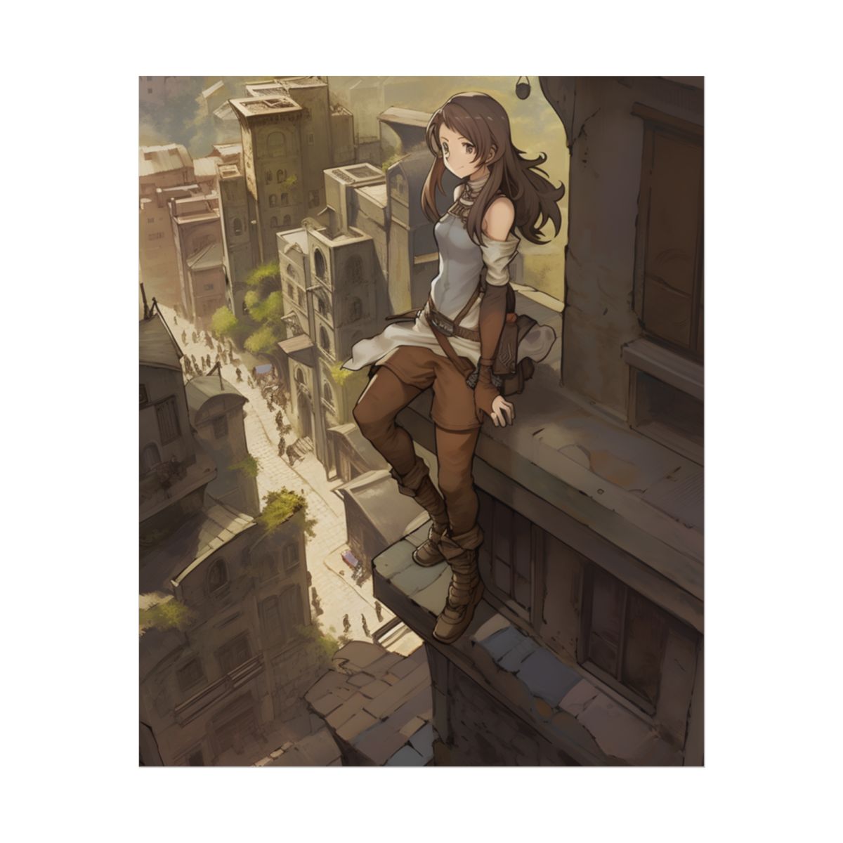 Detailed Anime Artwork: Dynamic Bird's Eye View - Poster